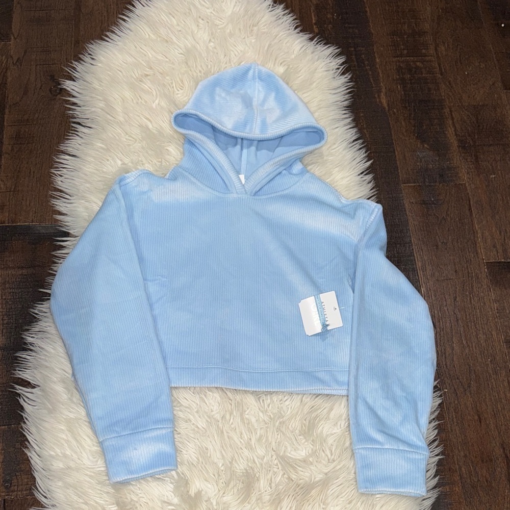 Athleta Light Blue Cropped Hooded Pullover Sweatshirt